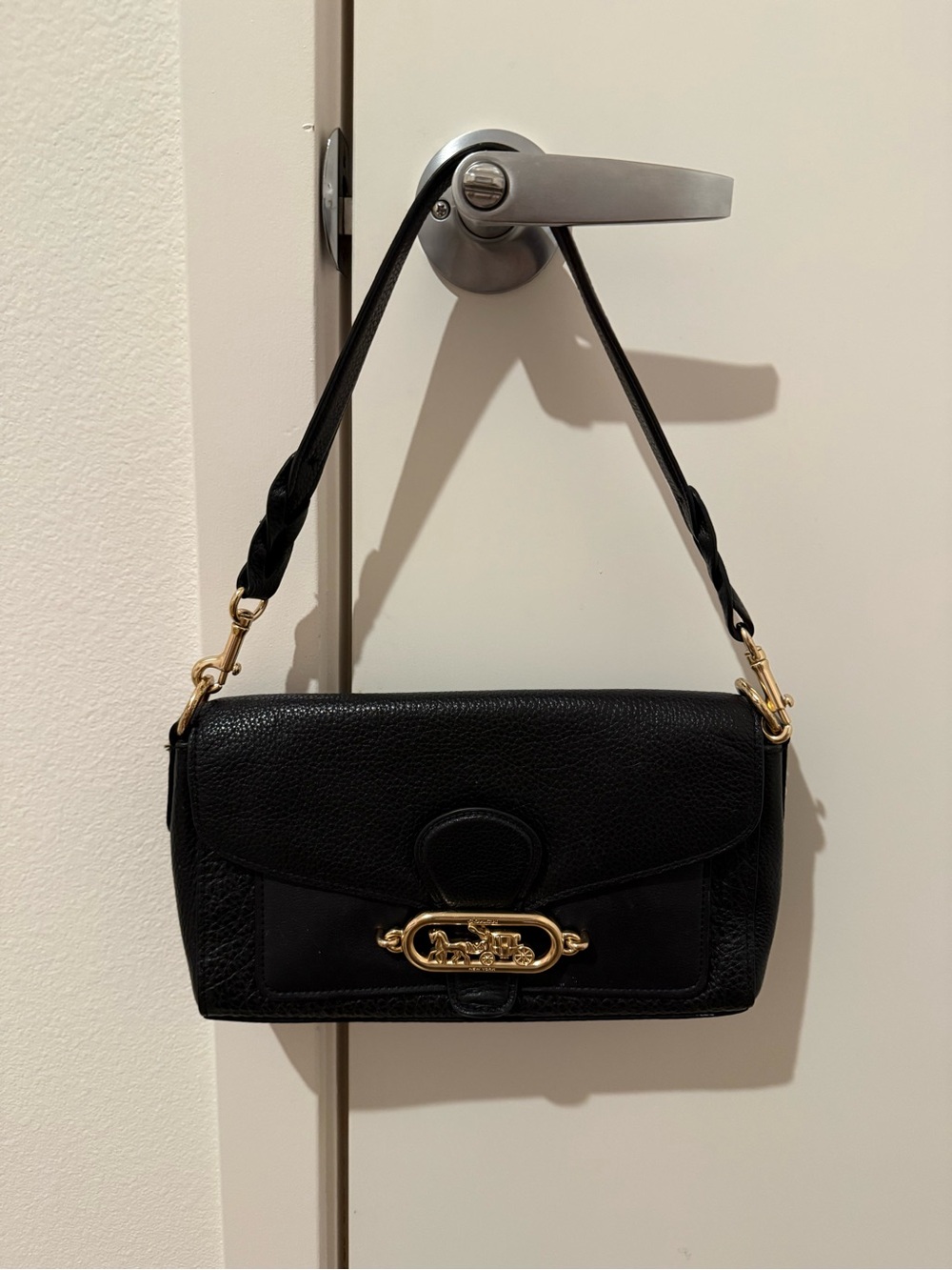 Coach Black Leather Shoulder Bag with Gold Hardware
